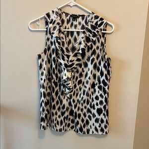 Black and White Ruffled Tie Front Blouse